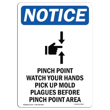 Signmission OSHA Notice Sign, Pinch Point Watch With Symbol, 18in X 12in Rigid Plastic, 12" W, 18" L, Portrait OS-NS-P-1218-V-17299